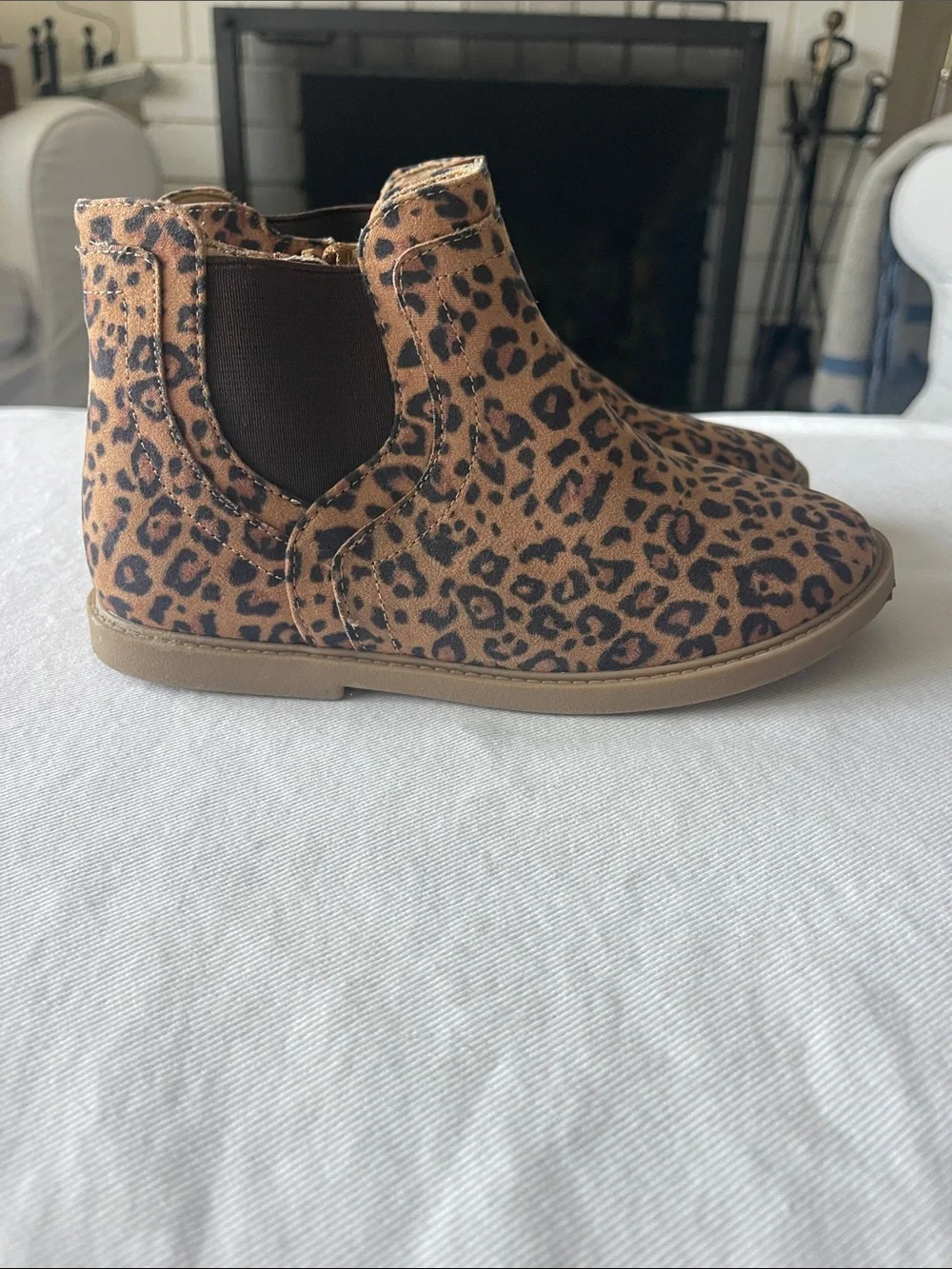 Girls Size 1 Kids Leopard Print Ankle Boots - Brown